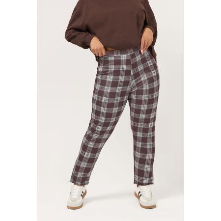 Yours Curve Chocoladebruine Geruite Crêpe Broek Met Toelopende Pijpen Size 62-64