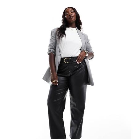 ASOS DESIGN Curve Broek met rechte pijpen van imitatieleer in zwart