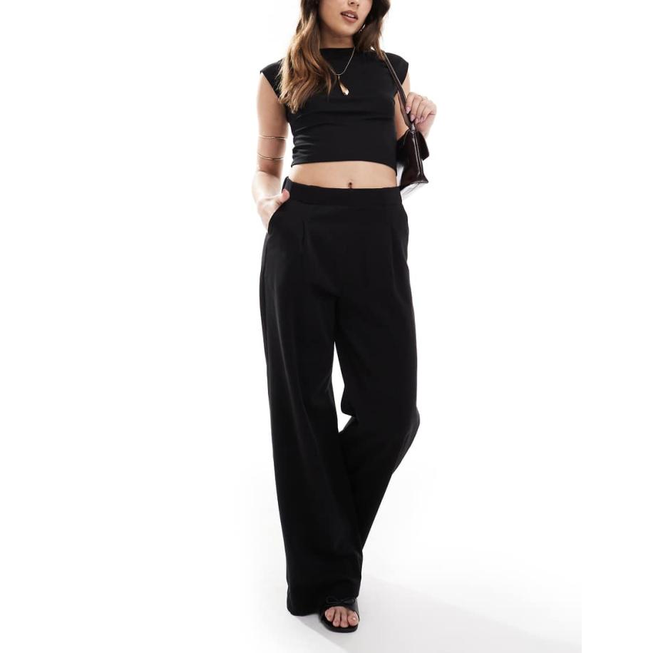 Stradivarius Broek met wijde pijpen in zwart Zwart