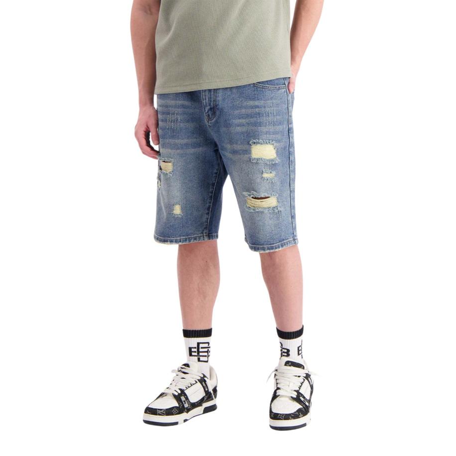 Black Bananas Distressed Denim Korte Broek Blauw