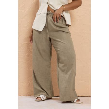 Yours Broek Van Linnenlook Met Wijde Pijpen In Beige Size 62-64