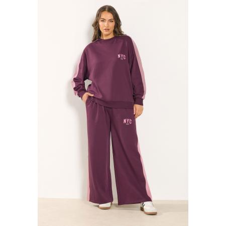 Yours Bordeauxrode 'Nyc' Joggingbroek Met Wijde Pijpen En Zijstreep Size 66-68