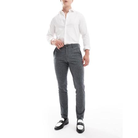 JJ Rebel - Nette slim-fit broek met visgraatmotief in gemêleerd grijs