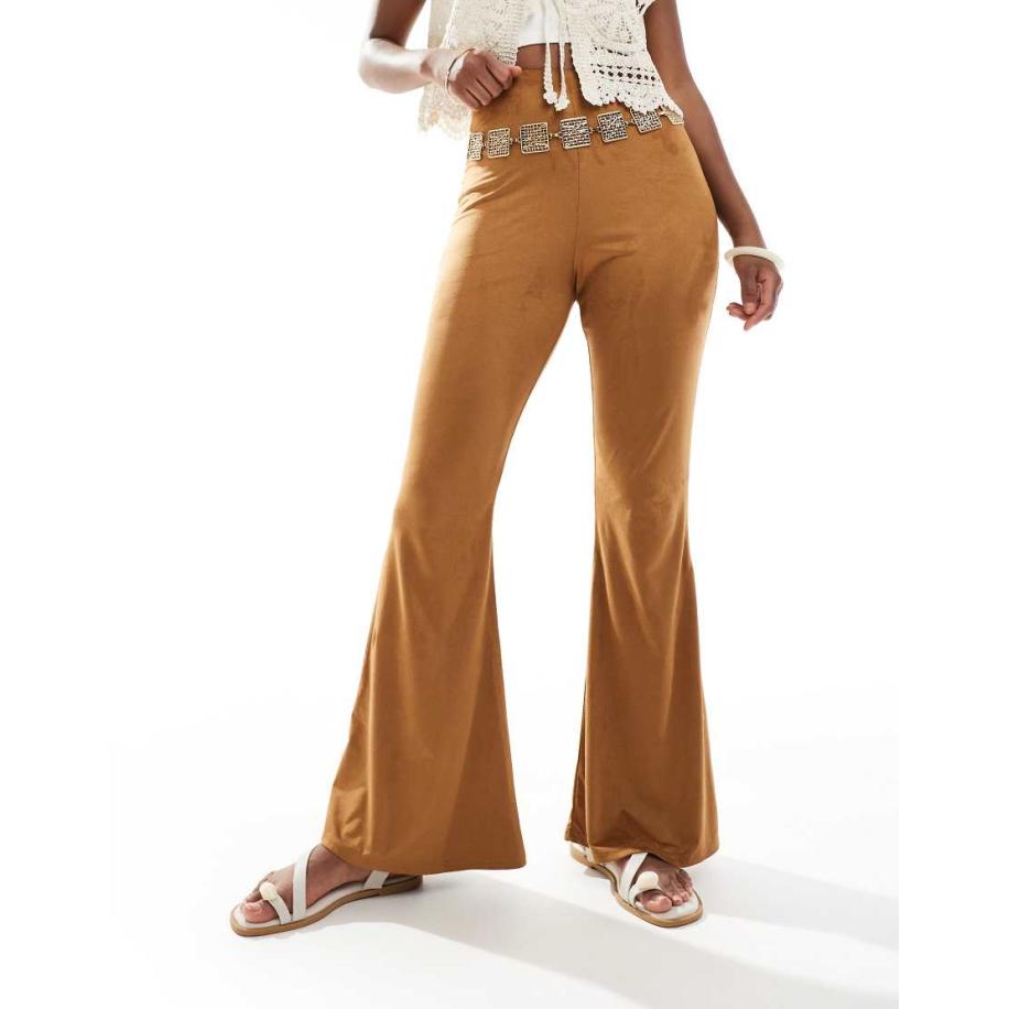 Miss Selfridge Flared broek van imitatiesuède in lichtbruin Bruin