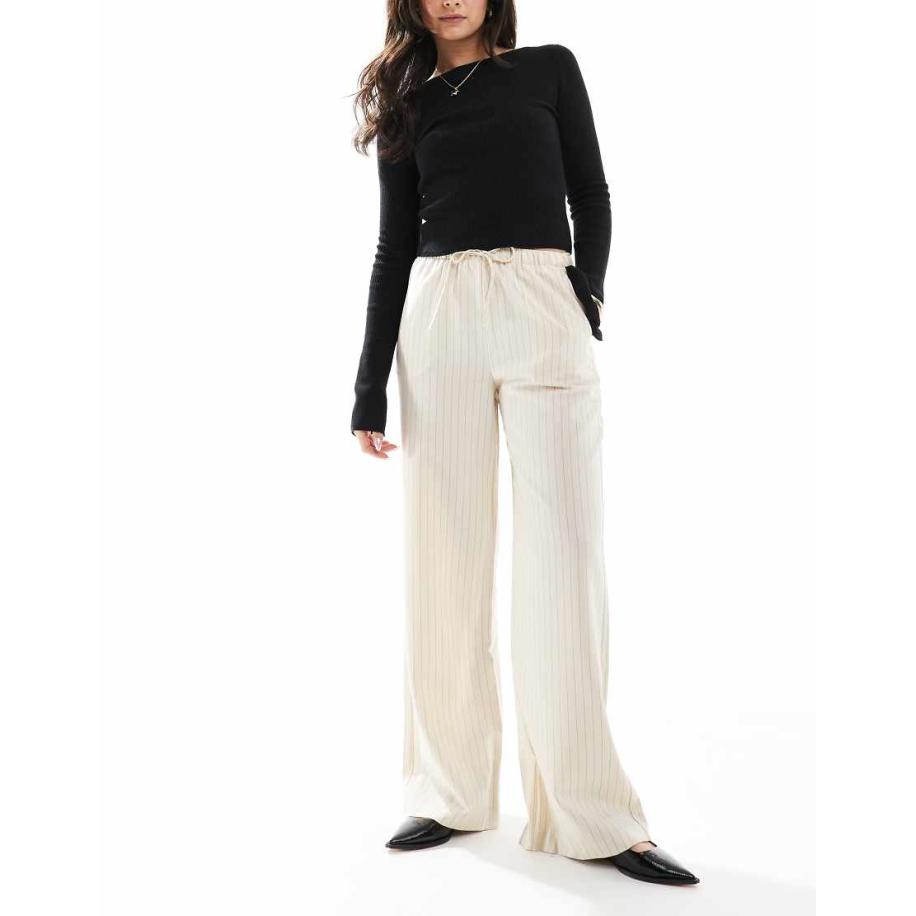 Stradivarius Broek met elastische taille in beige krijtstreep-Neutraal Multicolor