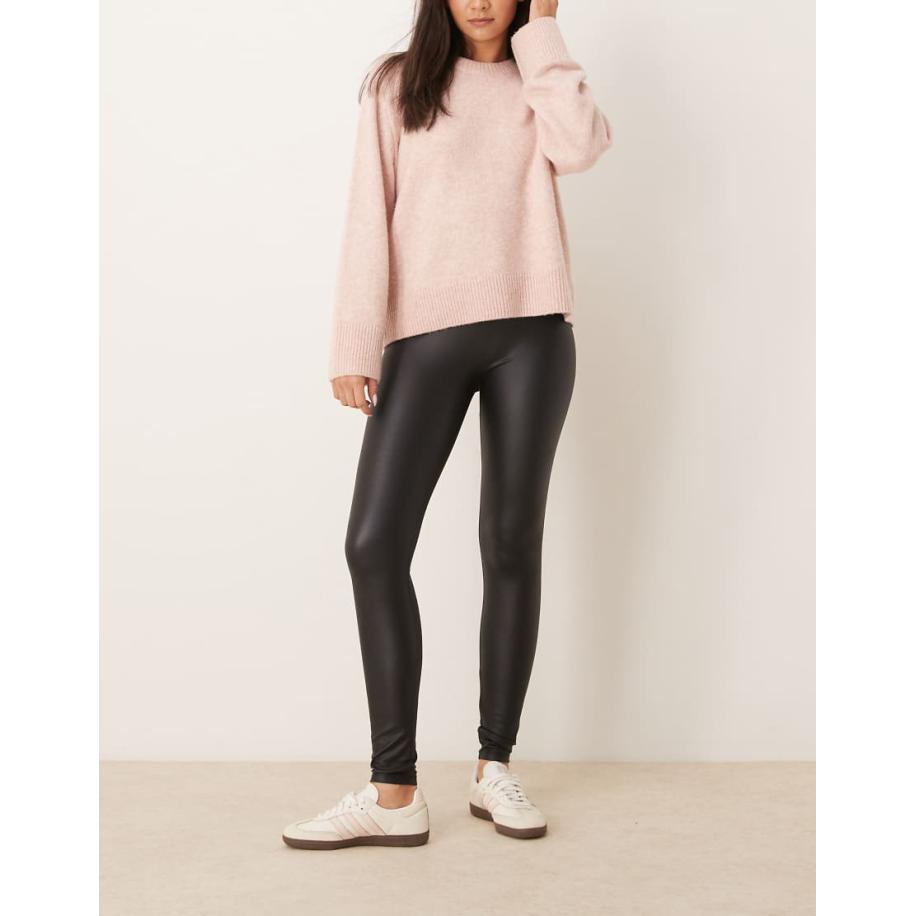 New Look Legging met wetlook in zwart Zwart