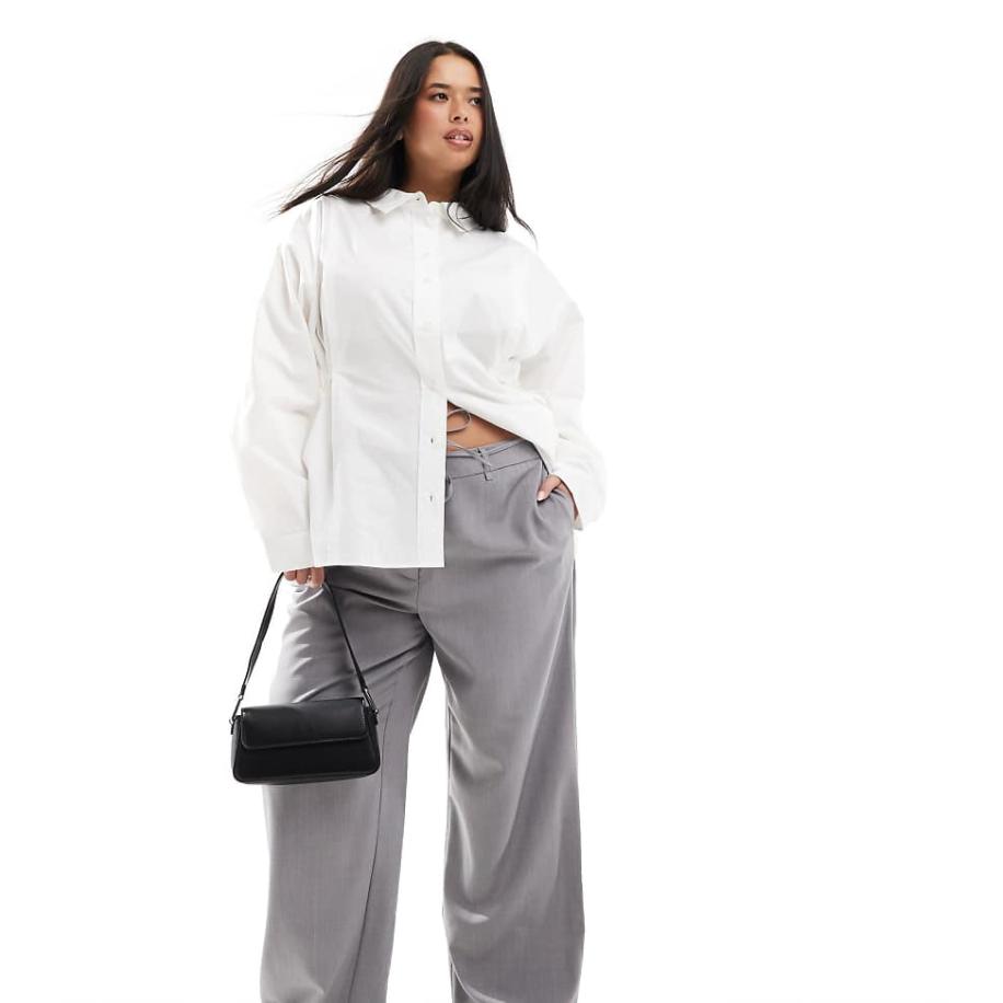 ONLY Curve Broek met wijde pijpen en gestrikte taille in lichtgrijs Grijs