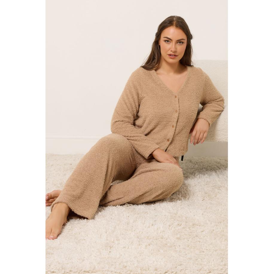 Yours Camelbruine Chenille Broek Met Wijde Pijpen Size 58-60 Bruin