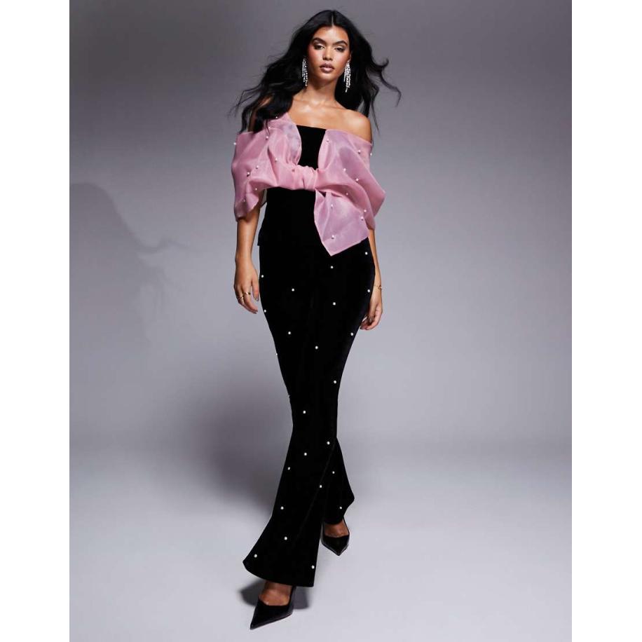 ASOS LUXE Broek van co-ord set versierd met parels in zwart Zwart