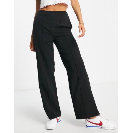 Pieces Broek met wijde pijpen en siernaden in zwart