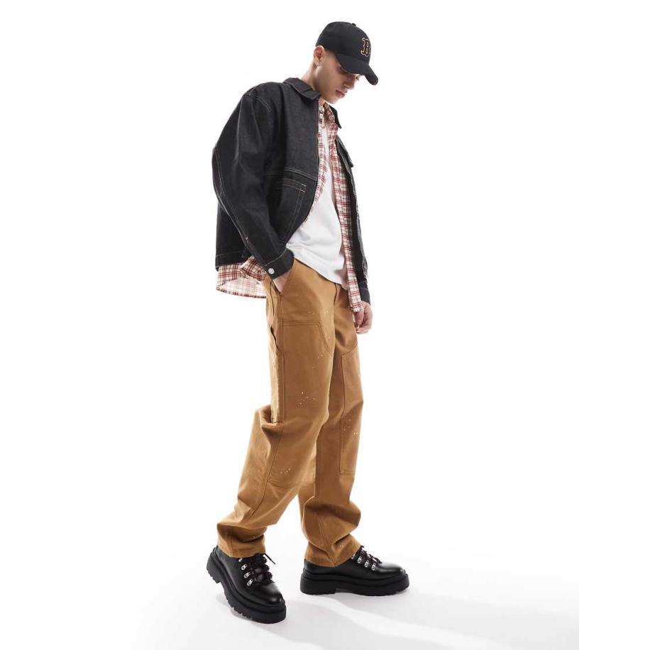 ASOS DESIGN - Timmermansbroek met verfspetters in lichtbruin Bruin