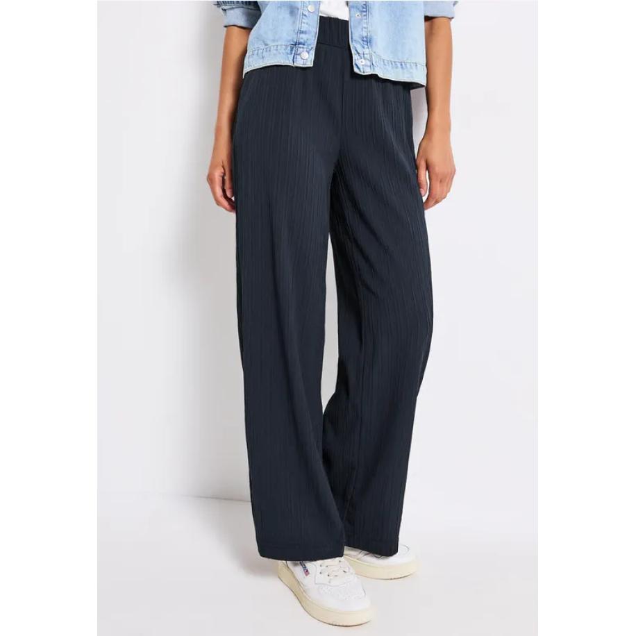 Street One Crinkle broek met wijde pijpen Blauw