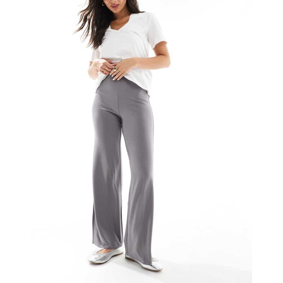 ASOS DESIGN Basic broek van jersey met wijde pijpen in grijs Grijs
