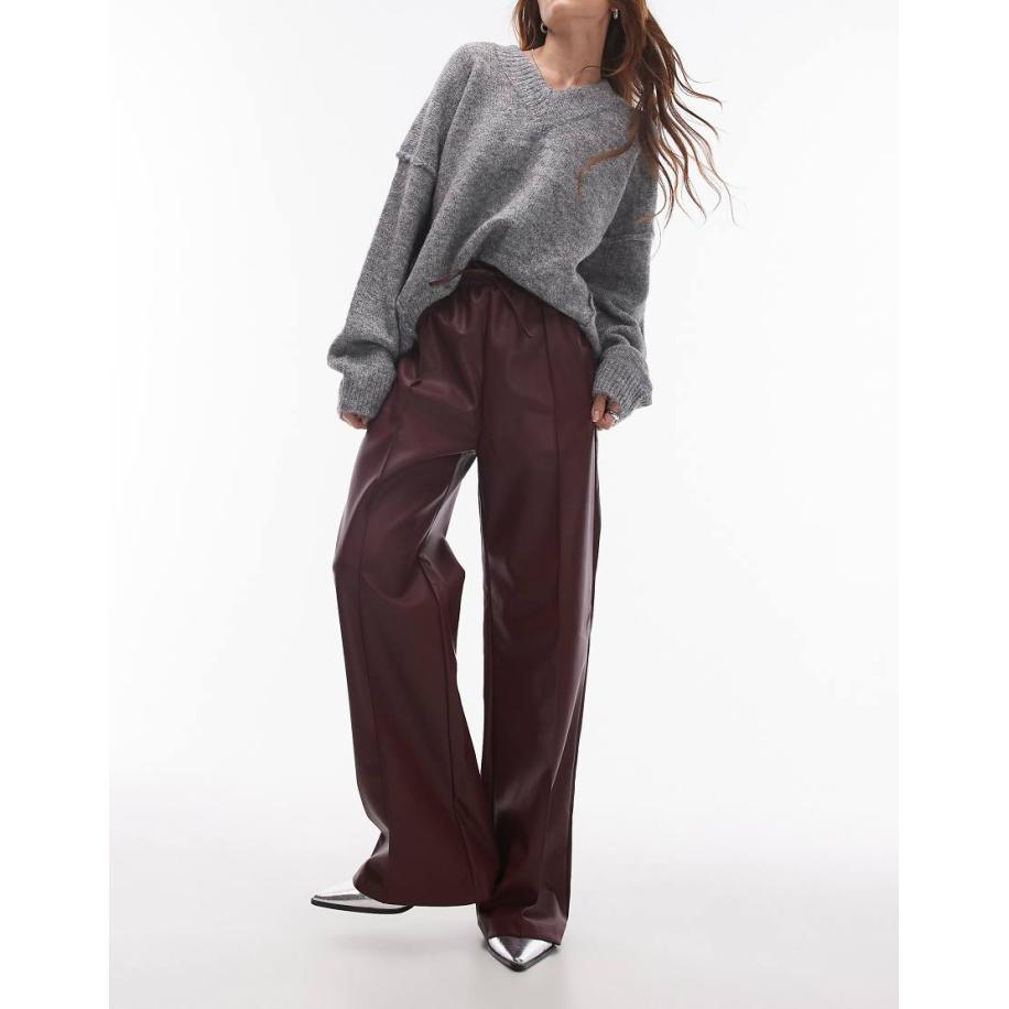 Topshop Joggingbroek van imitatieleer in bordeauxrood Rood