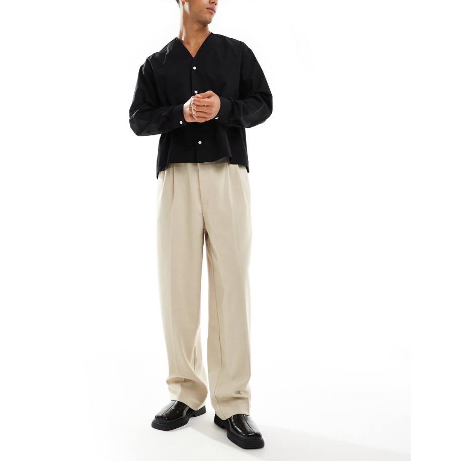 Bershka - Elegante baggy broek in stone-Neutraal Multicolor