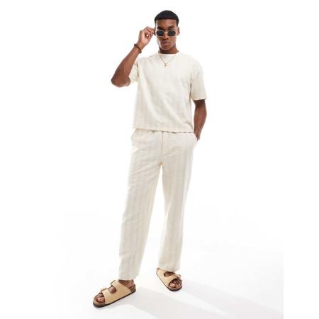 ASOS DESIGN - Gestreepte baggy broek met trekkoord in de taille in naturel, deel van co-ord set-Neutraal