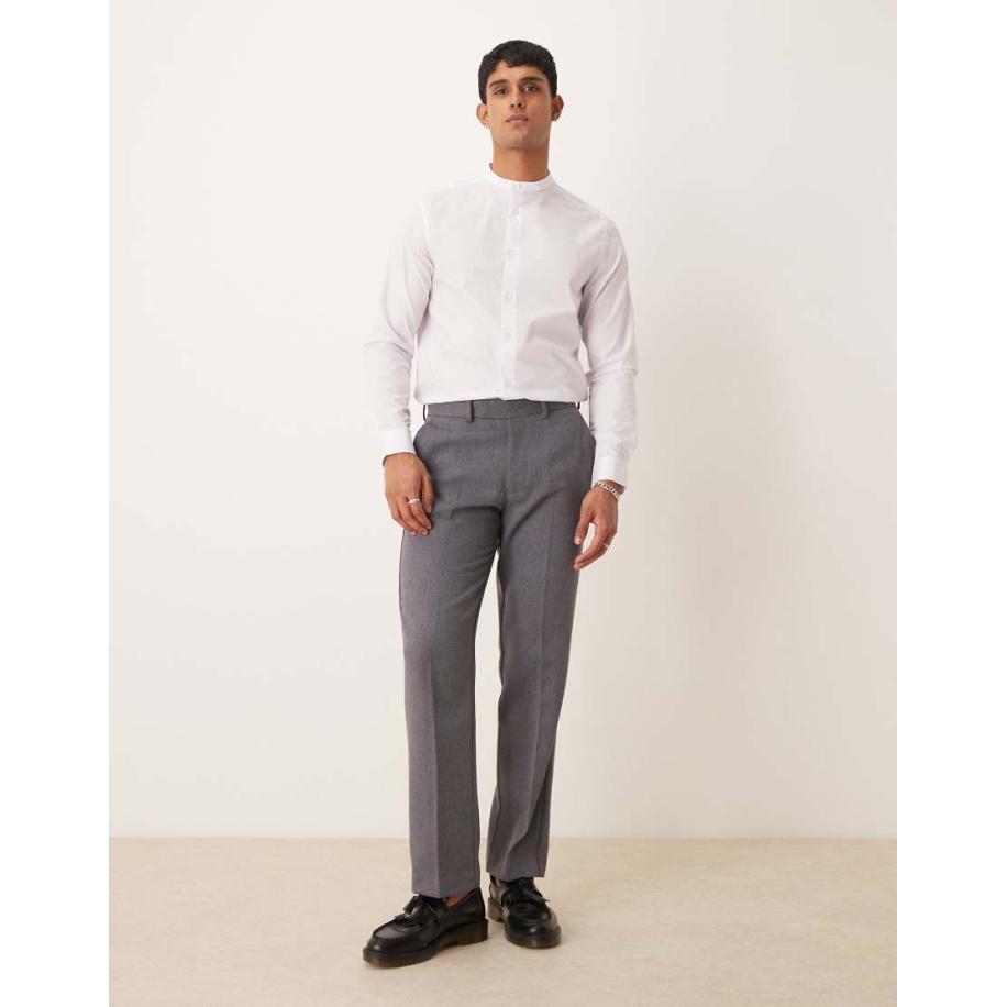 ASOS DESIGN - Nette broek met rechte pijpen van wolmix keperstof in lichtgrijs Grijs