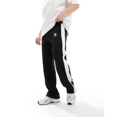 Bershka - Broek met wijde pijpen en zijstrepen in zwart