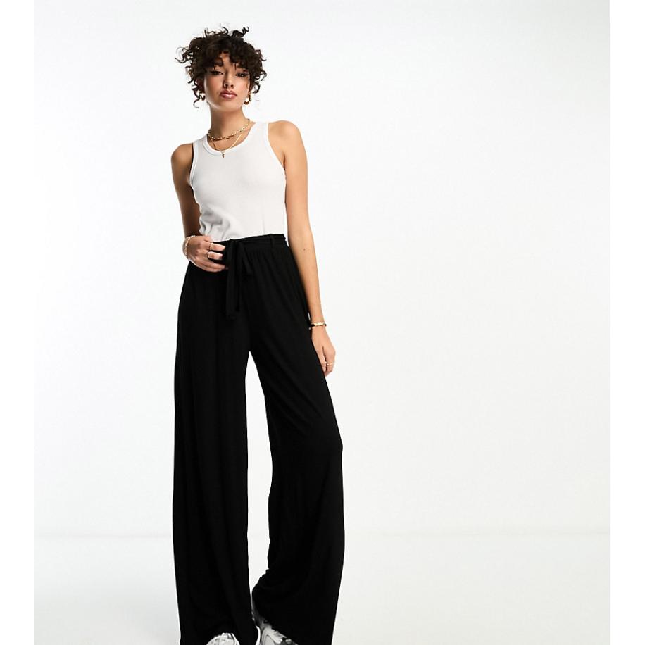 ASOS DESIGN Tall Broek met strikceintuur en wijde pijpen in zwart Zwart
