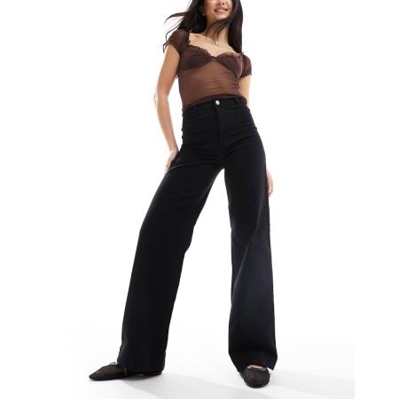 Monki Broek met wijde pijpen van stretchkatoen in zwart