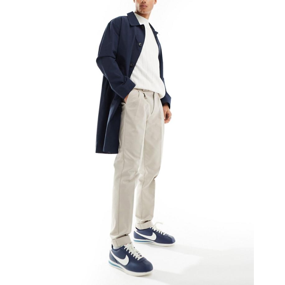 ASOS DESIGN - Premium nette slim-fit chinobroek met omslag in stone-Neutraal Multicolor