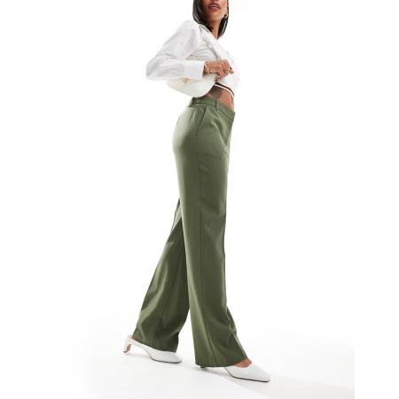 ASOS DESIGN Elegante broek met rechte pijpen in kaki-Groen