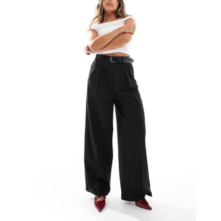 ASOS DESIGN Ruimvallende elegante broek met riem in zwart