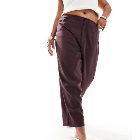 ASOS DESIGN Curve Broek met onafgewerkte randen in bordeauxrood-Zwart
