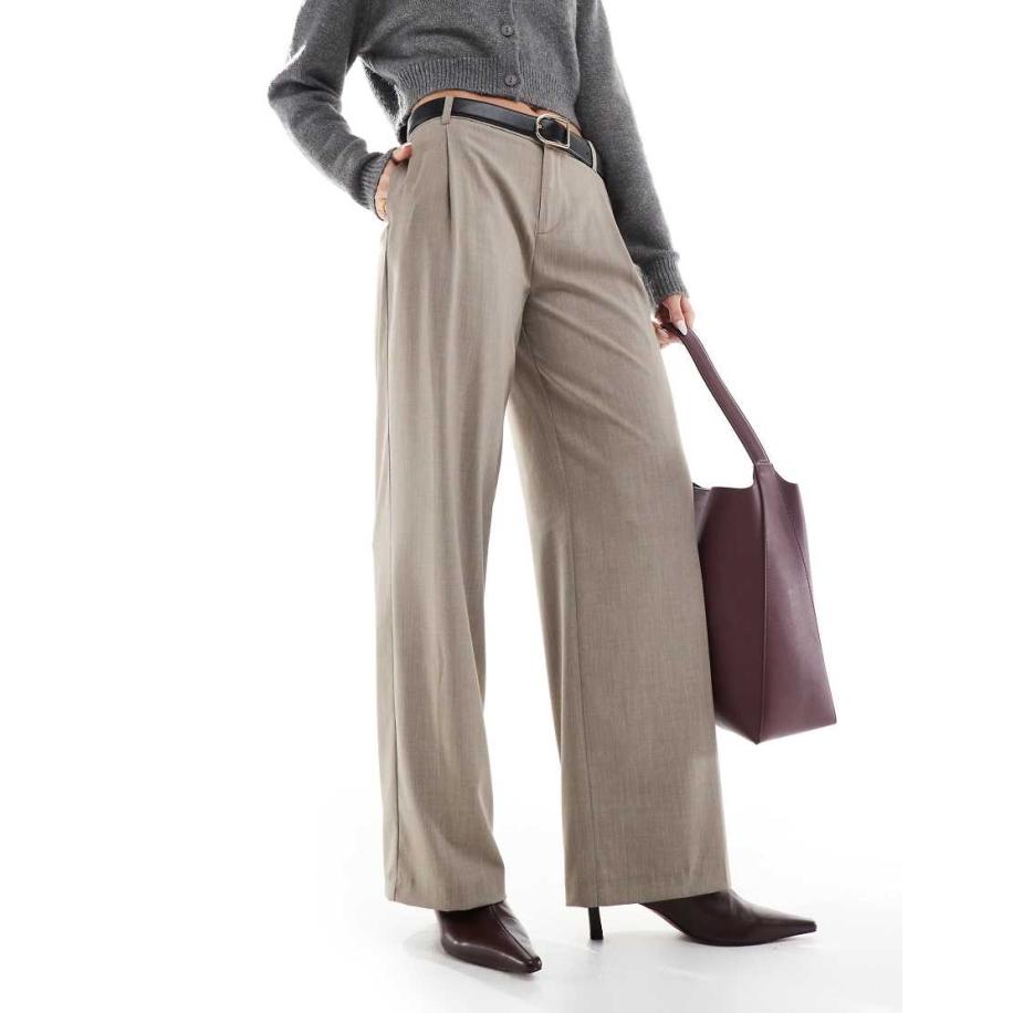 Bershka Elegante broek met lage taille en wijde pijpen in taupe-Neutraal Multicolor