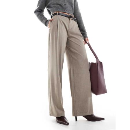 Bershka Elegante broek met lage taille en wijde pijpen in taupe-Neutraal