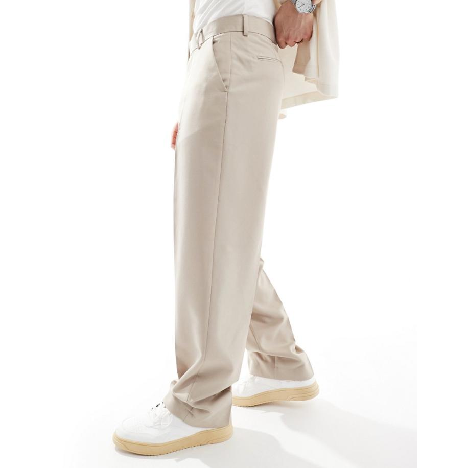 ASOS DESIGN - Nette broek met wijde pijpen in kiezelkleur-Neutraal Multicolor