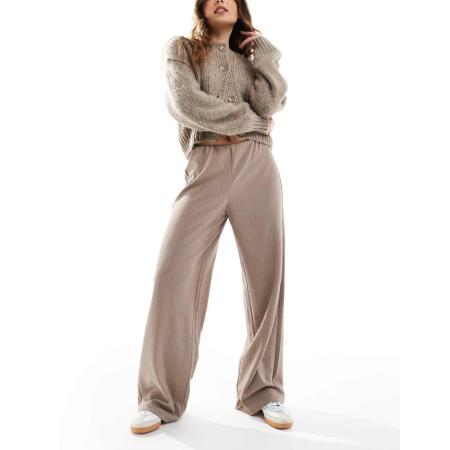 Vero Moda Broek met wijde pijpen en krijtstreep in beige-Neutraal