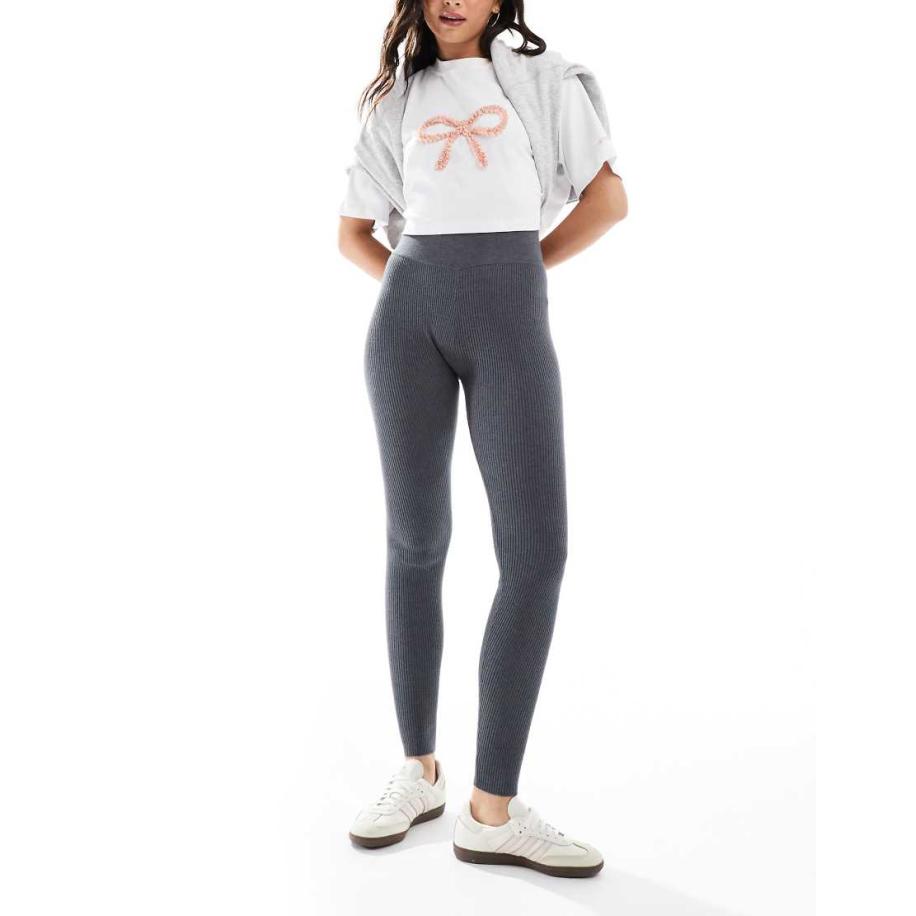 Miss Selfridge Geribbelde gebreide comfortabele legging in gemêleerd antraciet-Grijs Grijs