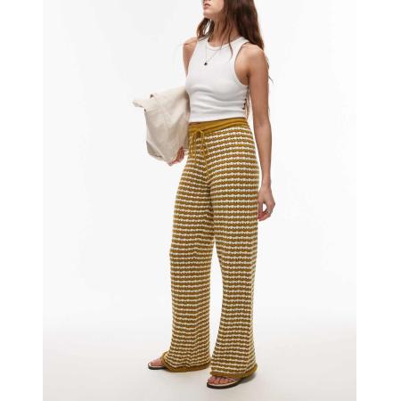 Topshop Gebreide gestreepte broek in geel