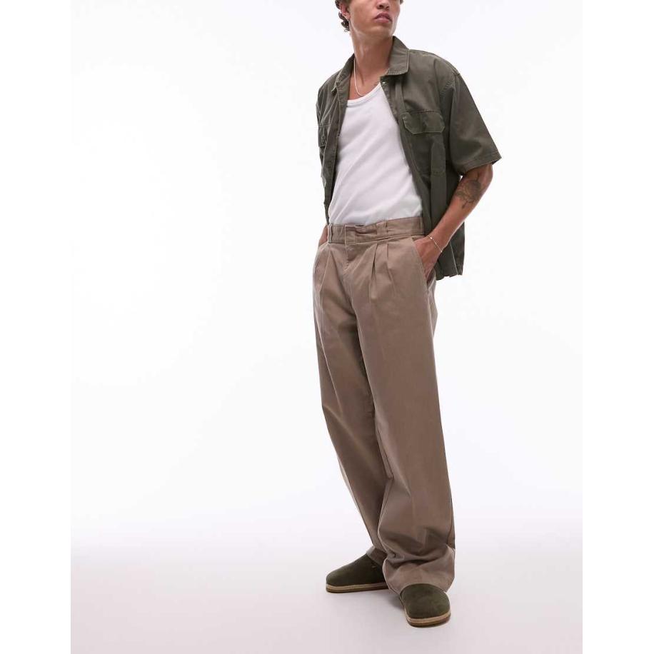 Dickies - Unionville - Geplooide werkbroek met wijde pijpen in lichtbruin Bruin