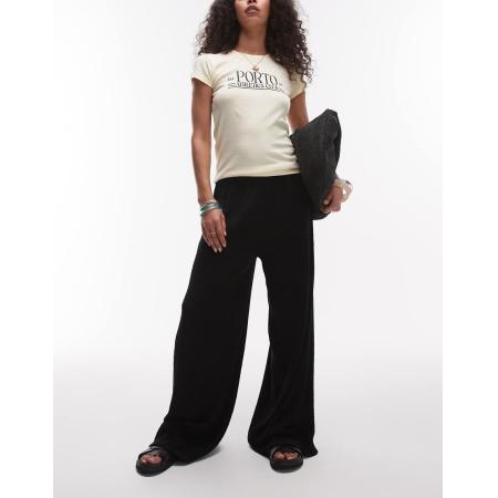 Topshop Broek van kreukelstof met wijde pijpen in zwart