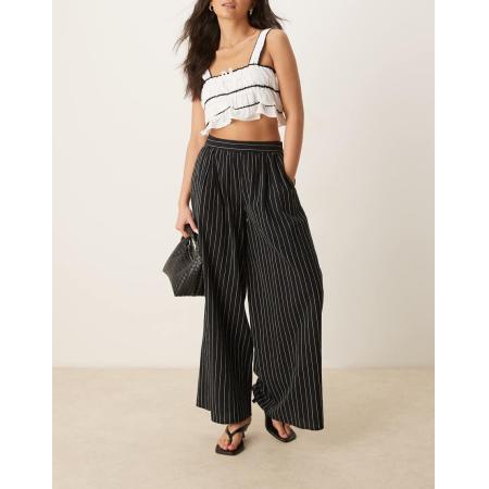 Nobody's Child Jerrow Broek van linnen met wijde pijpen en strepen in zwart