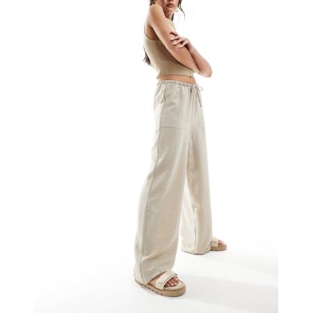 Vero Moda Broek met wijde pijpen en elastische gestrikte taille in stone-Neutraal