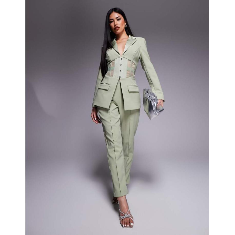Lavish Alice Elegante satijnen pantalon met halfhoge taille in saliegroen, deel van co-ord set Groen
