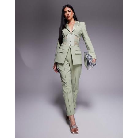 Lavish Alice Elegante satijnen pantalon met halfhoge taille in saliegroen, deel van co-ord set