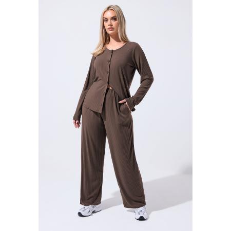 Limited Collection Plus Size Brown Ribbed Wide Leg Trousers Size 58-60