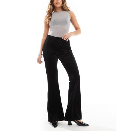 ONLY Fluwelen flare-broek met hoge taille in zwart