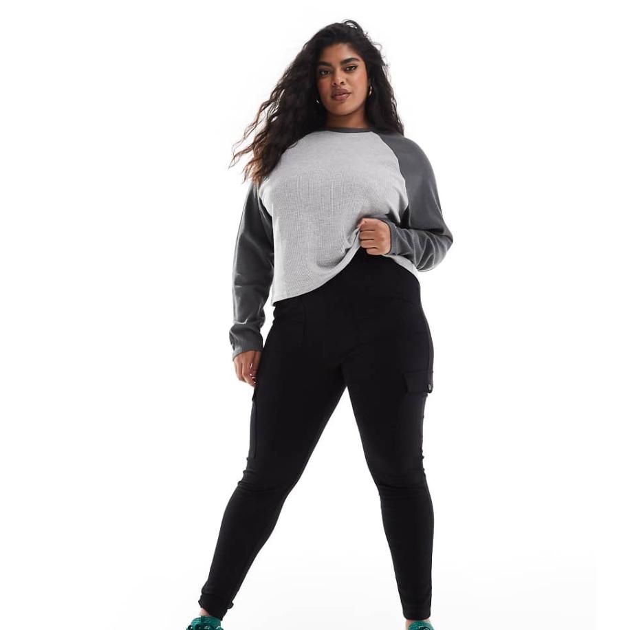 Yours Legging van pontéstof met cargozak in zwart Zwart