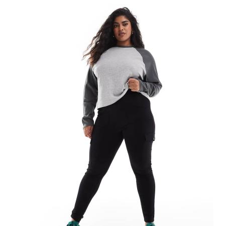 Yours Legging van pontéstof met cargozak in zwart