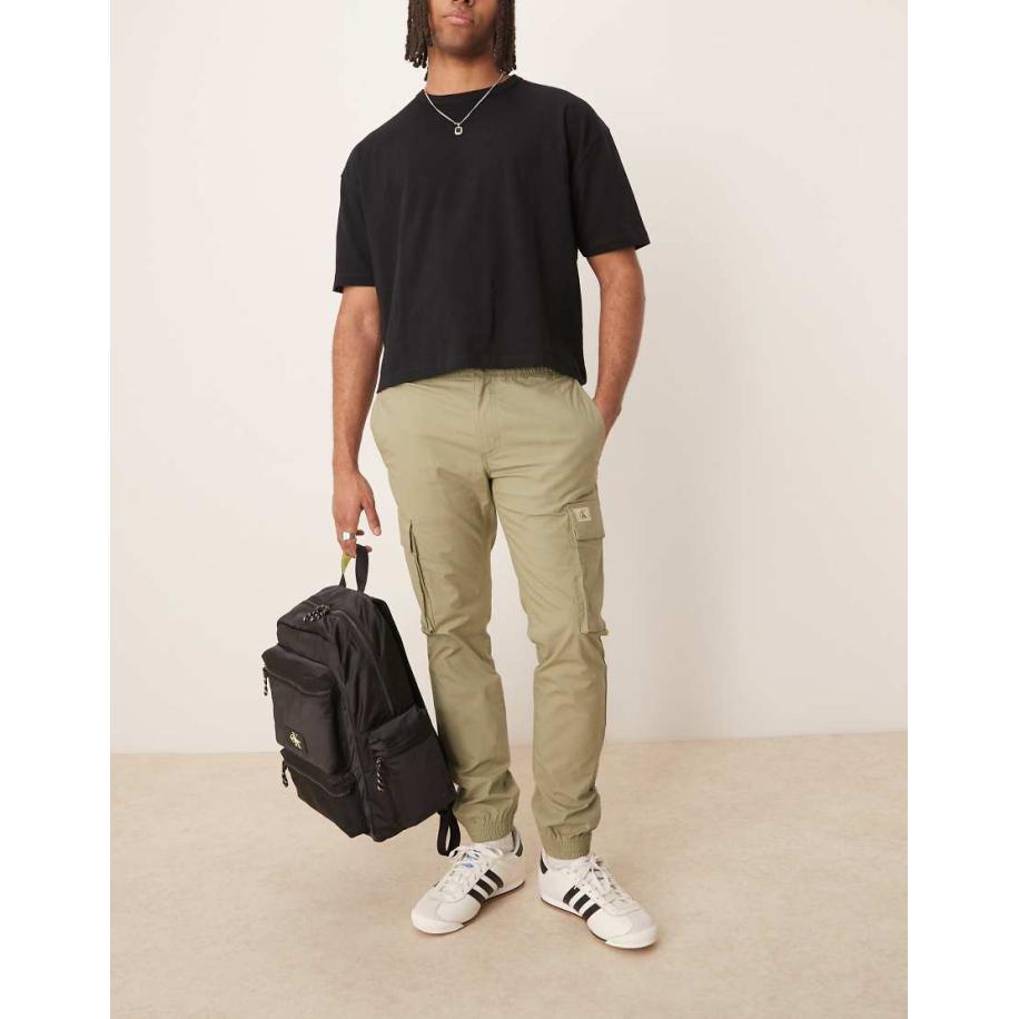 Calvin Klein Jeans - Skinny cargobroek in beige met wassing-Neutraal Multicolor