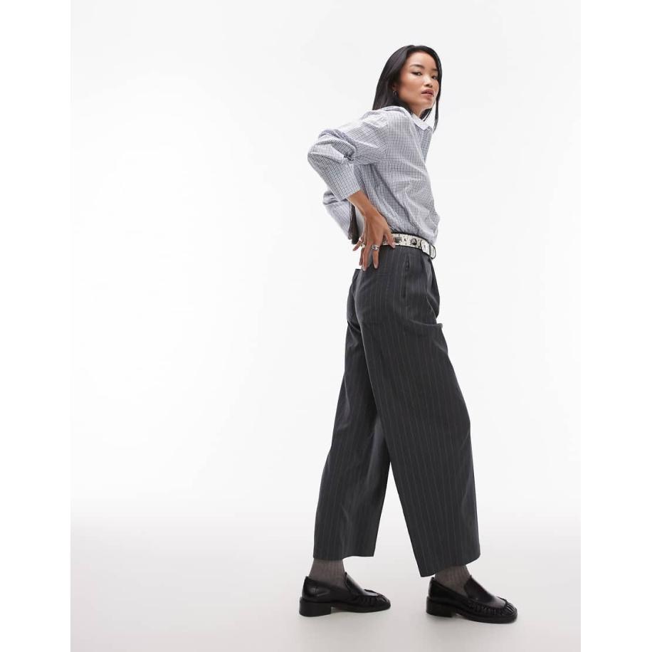 Topshop Broek met rechte pijpen en krijtstreep in grijs, deel van co-ord set Grijs