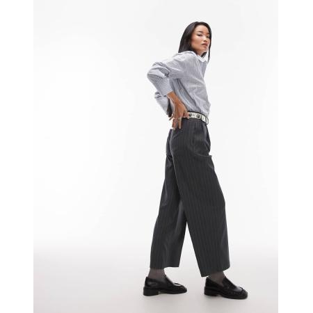 Topshop Broek met rechte pijpen en krijtstreep in grijs, deel van co-ord set