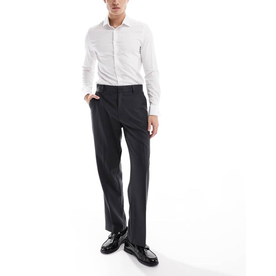 ASOS DESIGN - Nette broek met rechte pijpen in antraciet-Grijs Grijs