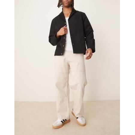 Jack & Jones - Baggy timmermansbroek in beige met contrasterende stiksels-Neutraal