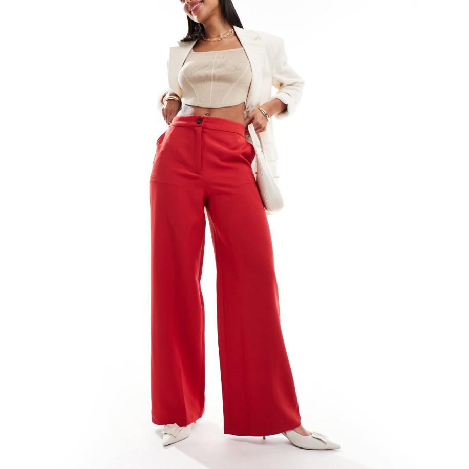 ASOS DESIGN Elegante dad broek met wijde pijpen in rood Rood